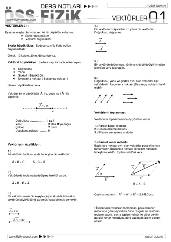 01 Vektorler Fizik Ders Notları Pdf