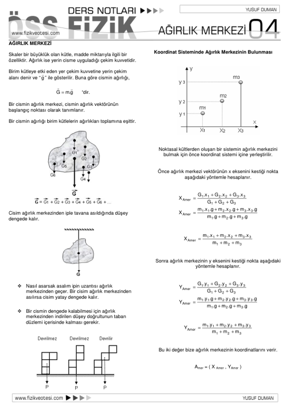 04 Ağırık Merkezi Fizik Ders Notları Pdf
