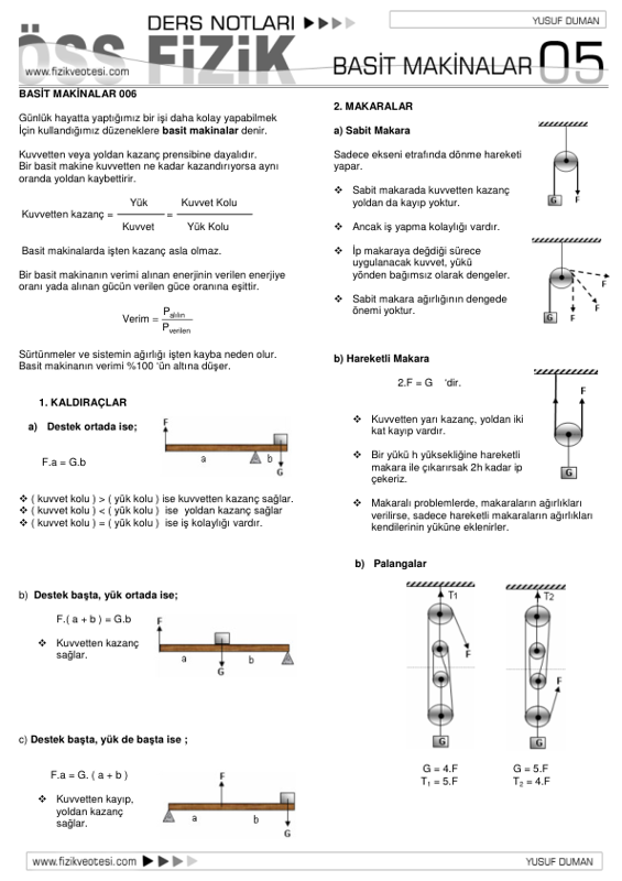 05 Basit Makineler Fizik Ders Notları Pdf