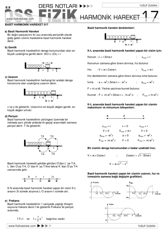Basit Harmonik Hareket: Fizik Ders Notları (PDF)