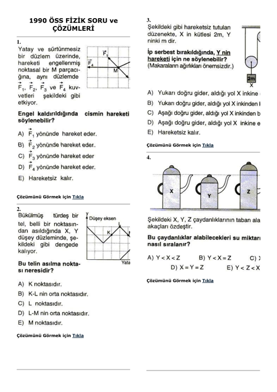 1990 ÖSS Fizik Soru Çözümleri: Tamamı Çözümlü Kaynak Kitap