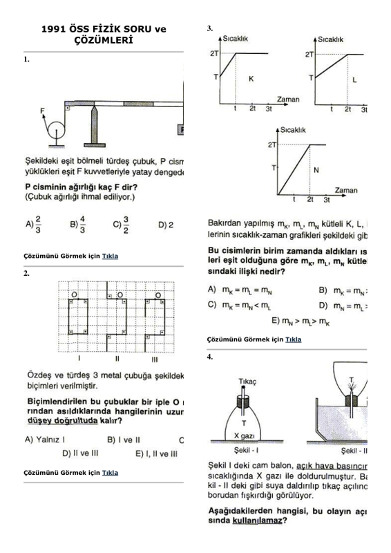 1991 ÖSS Fizik Soru Çözümleri
