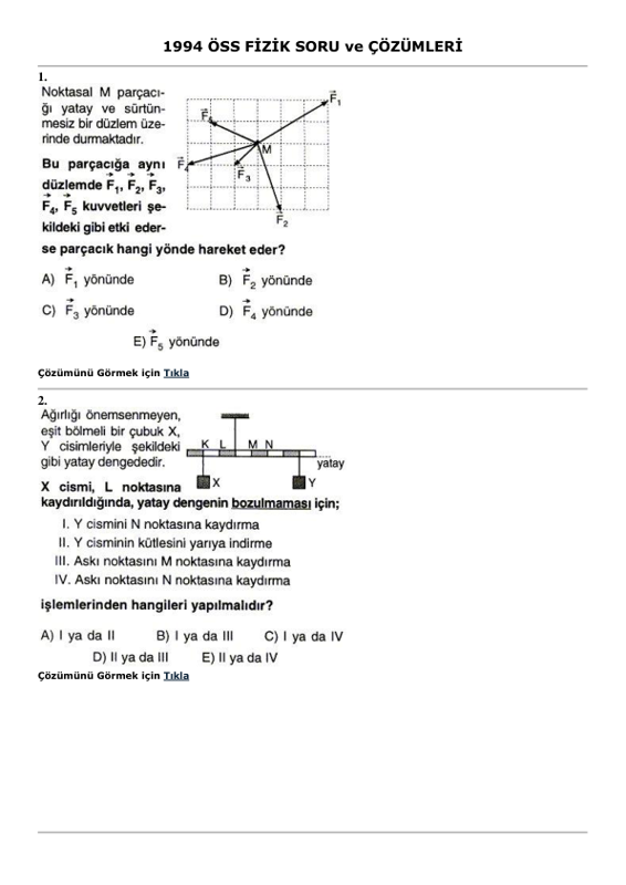 1994 ÖSS Fizik Soru Çözümleri