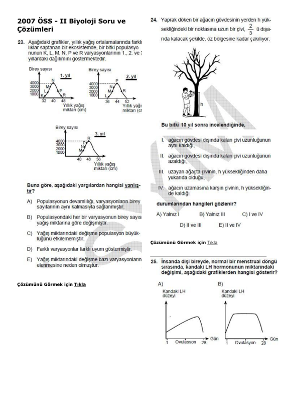 2007 Oss Biyoloji Soru Ve Çözümleri