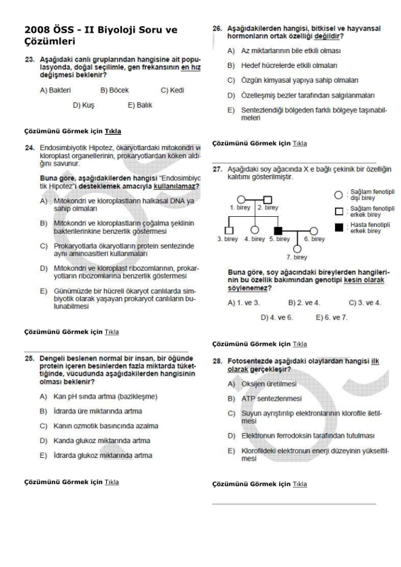 2008 ÖSS Biyoloji Soru Çözümleri