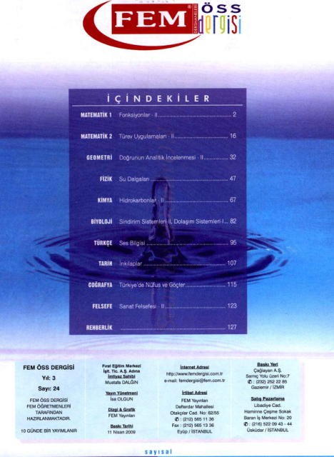 FEM Dergisi Sayı 24 (2009) - YKS Çıkmış Sorular ve Çözümleri