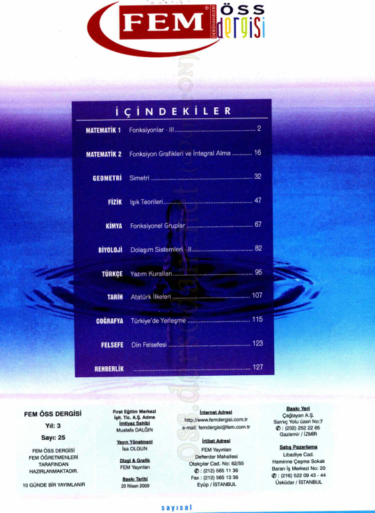 FEM Dergisi Sayı 25 (2009) - YKS Çözümlü Sorular ve Stratejiler