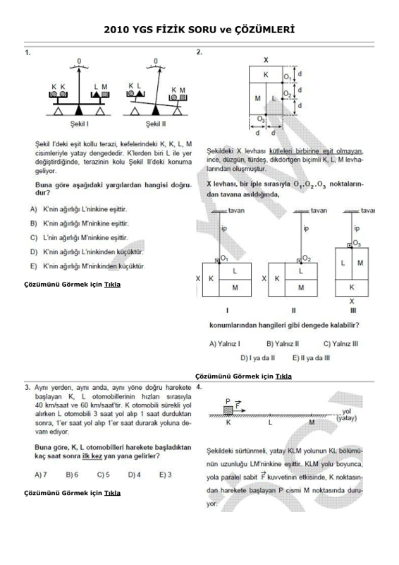 2010 YGS Fizik Soru Çözümleri