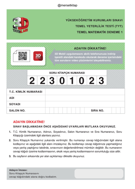 2023 3D TYT Matematik Simülasyon Denemeleri 1