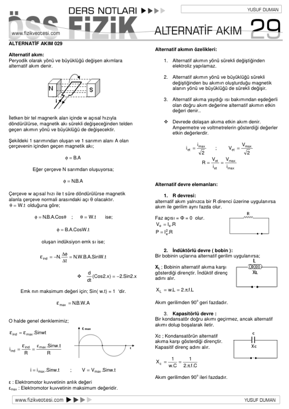 24 Alternatif Akım Fizik Ders Notları Pdf