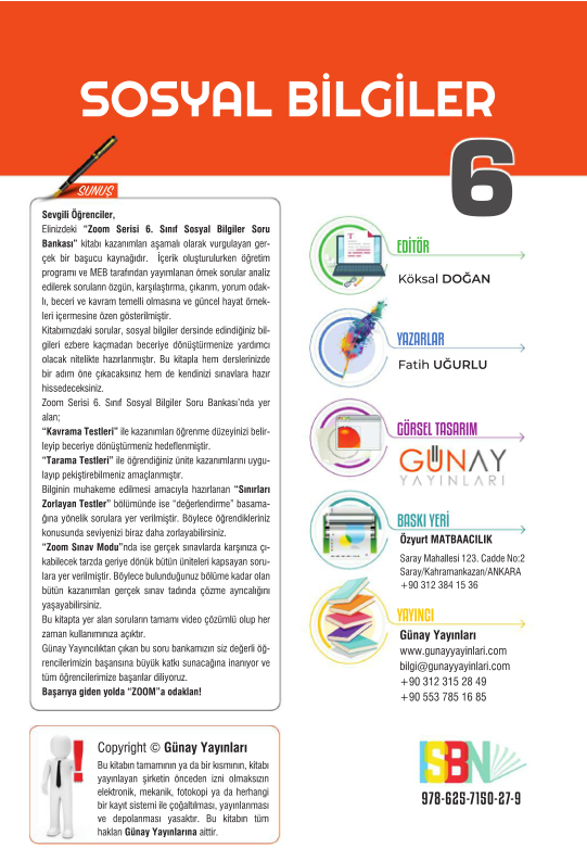 6. Sınıf Günay Sosyal Bilgiler Zoom Serisi