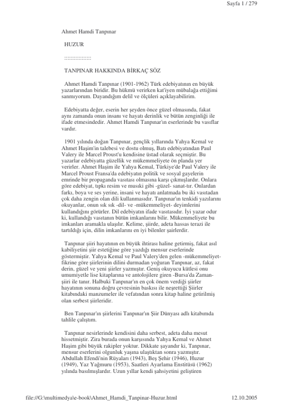 Ahmet Hamdi Tanpınar - Huzur: Varoluş ve Zamanın Romanı