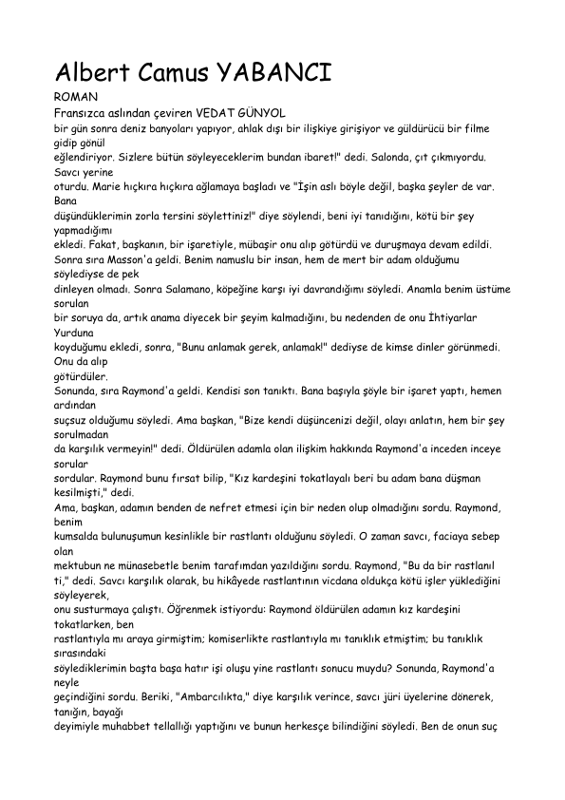Yabancı - Albert Camus