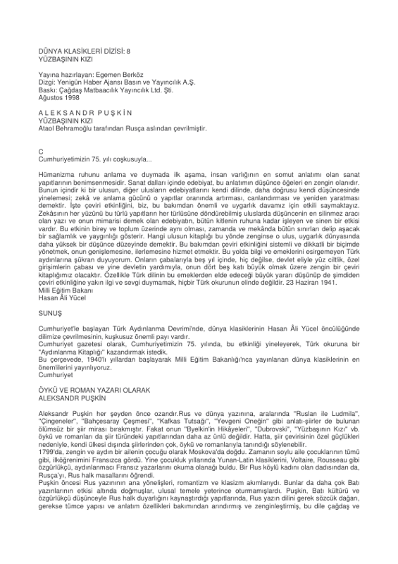 Alexander Puşkin Yüzbaşının Kızı