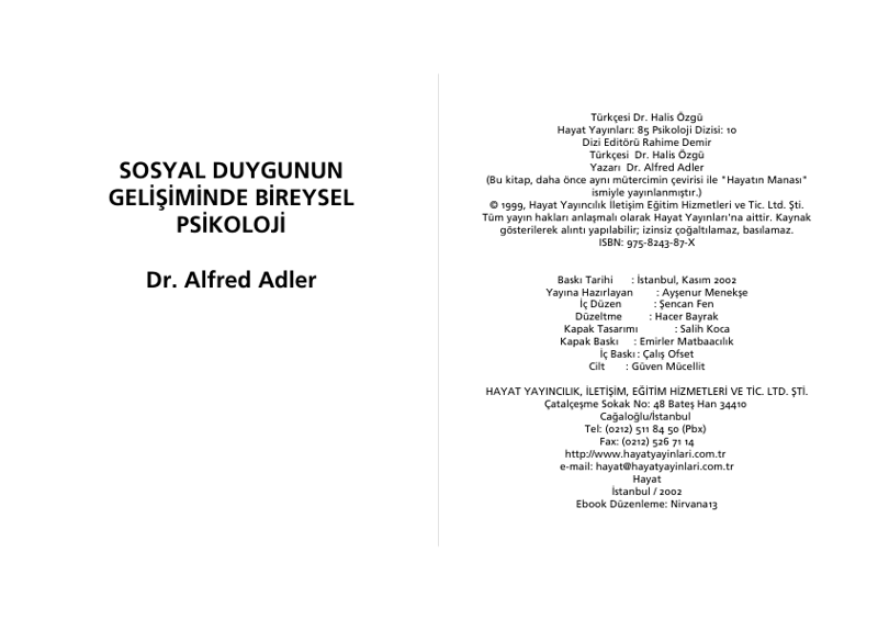 Alfred Adler Sosyal Duygunun Gelişiminde Bireysel Psikoloji