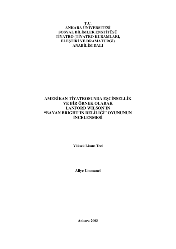 Aliye Umanel Amerikan Tiyatrosunda Eşcinsellik