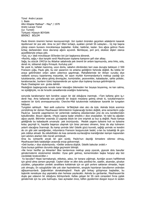 André Lacaze - Tünel: Direniş ve Özgürlük Mücadelesi