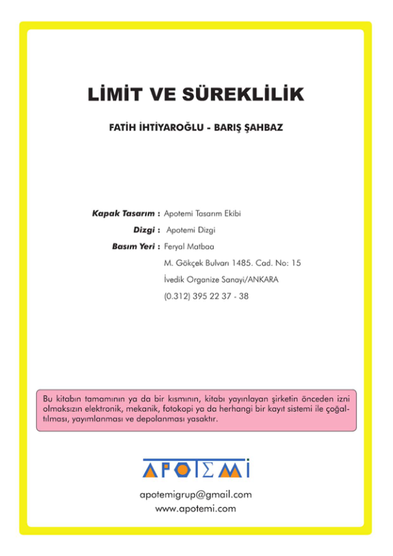 Apotemi Limit ve Süreklilik Konu Anlatımlı Kitap