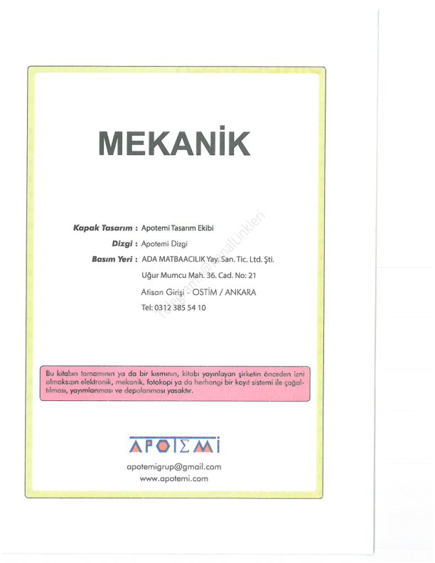 Apotemi Yayınları Mekanik Soru Bankası
