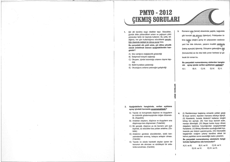 Arge PMYO 10 Çözümlü Deneme 2009-2012 PMYO Soruları