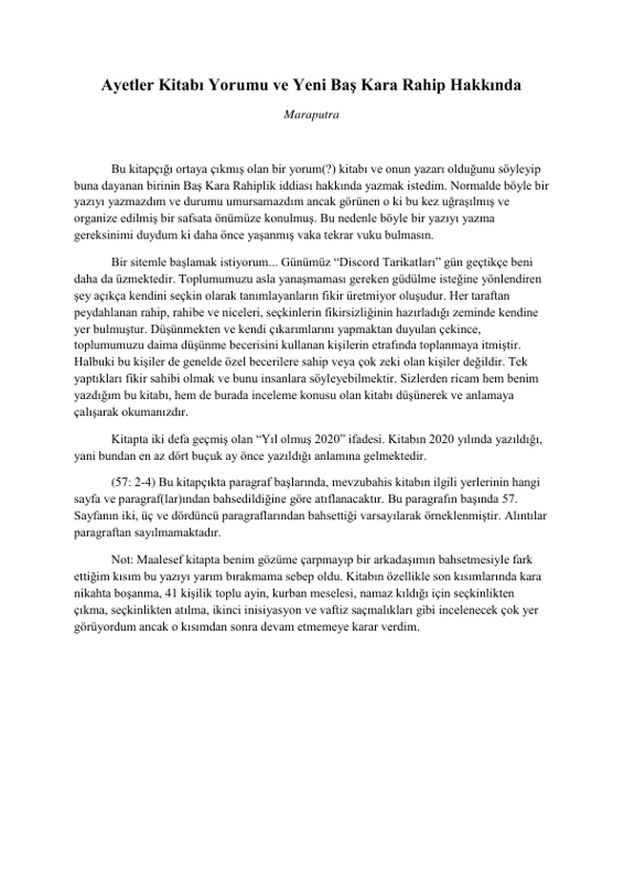 Ayetler Kitap Yorumu ve Yeni Baş Kara Rahip Hakkında