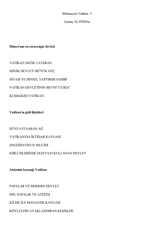 Aytuğ Altındal Bilinmeyen Vatikan 1