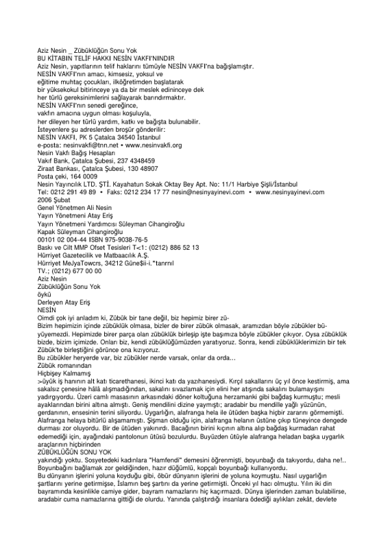 Aziz Nesin Zubukluğun Sonu Yok