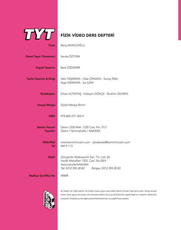 TYT Fizik Video Ders Notları 2024 - Benim Hocam