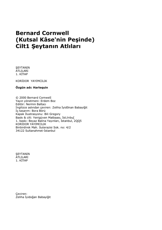 Bernard Cornwell Kutsal Kase'nin Peşinde Cilt I Şeytanın Atlıları