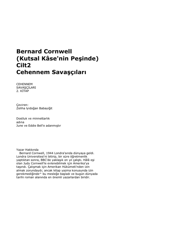 Bernard Cornwell Kutsal Kase'nin Peşinde Cilt 2: Cehennem Savaşçıları