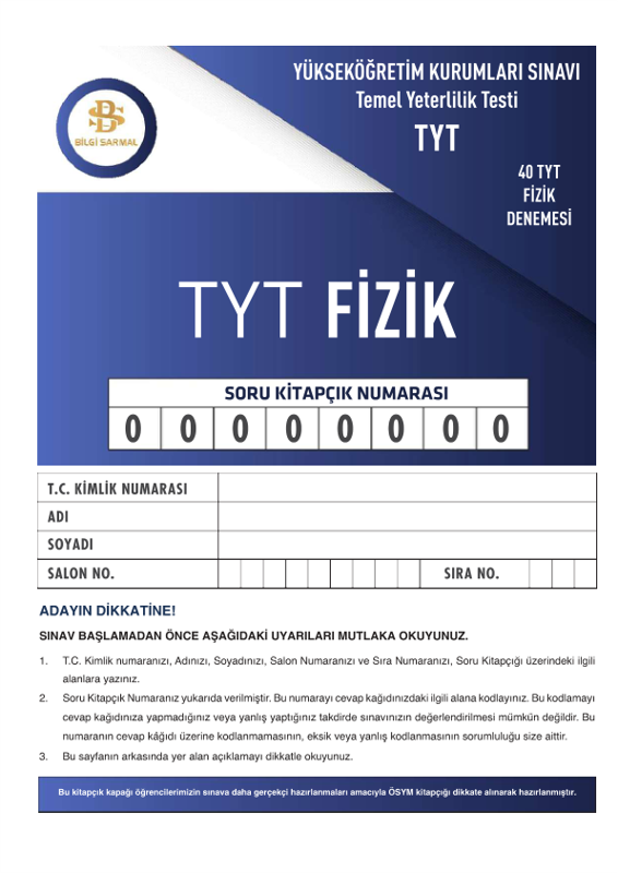 Bilgi Sarmal TYT Fizik 40'lı Deneme
