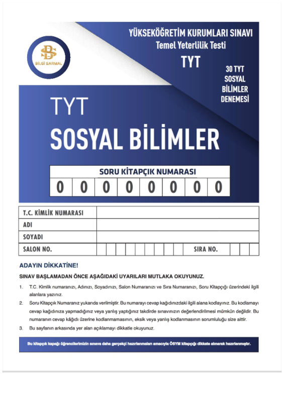 Bilgi Sarmal TYT Sosyal Bilimler Deneme Sınavı