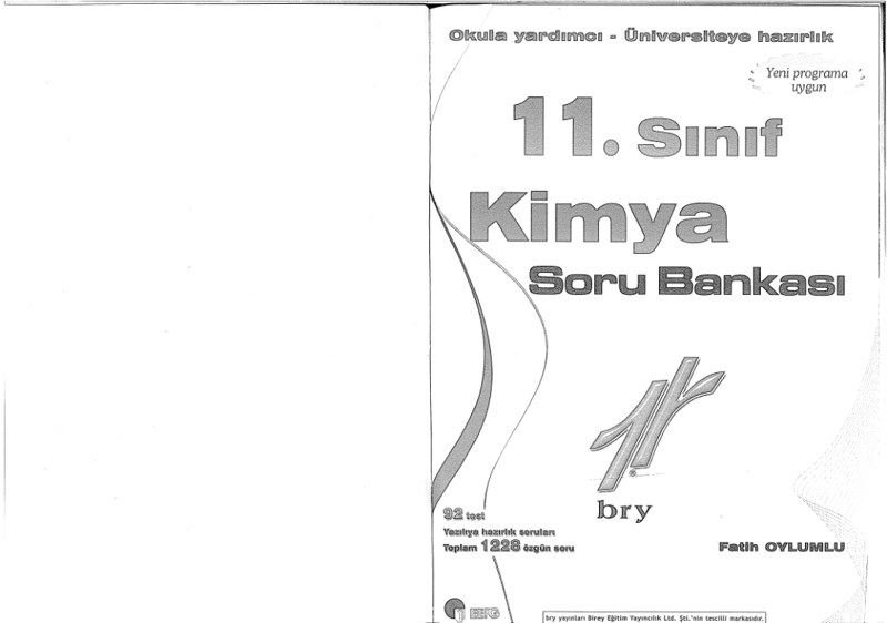 Birey Yayınları 11. Sınıf Kimya Soru Bankası B Serisi