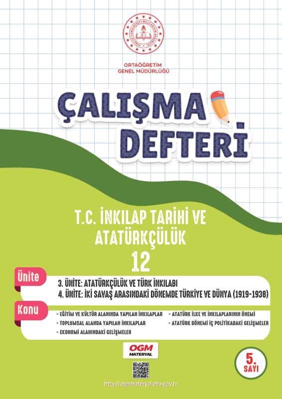 12. Sınıf İnkılap Tarihi Çalışma Defteri: Ünite 3-4