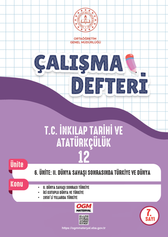 Çalışma Defteri Türk İnkılap Tarihi Ve Atatürkçülük 12. Sınıf 6 Ünite