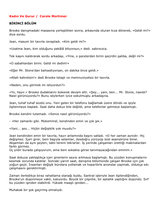 Carole Mortimer: Kadın ve Gurur
