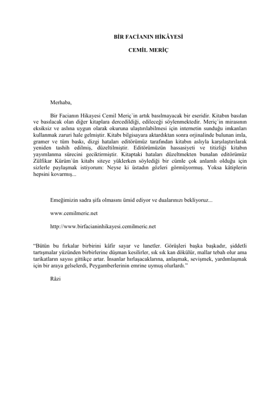 Bir Facianın Hikâyesi - Cemil Meriç