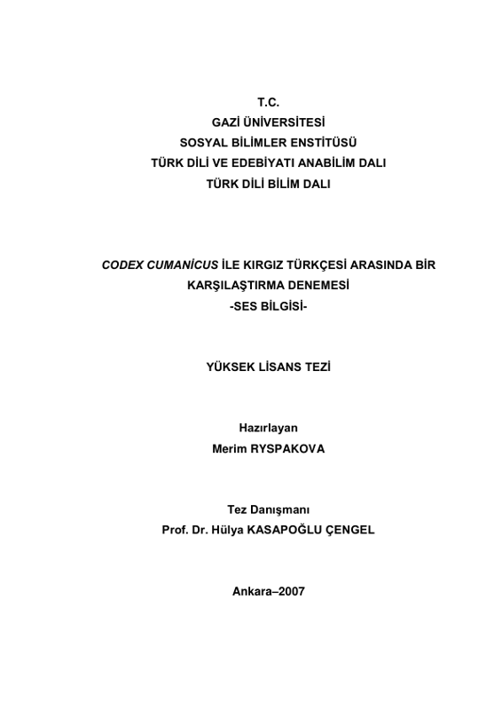 Codex Cumanicus İle Kırgız Türkçesi Arasında Bir Karşılaştırma