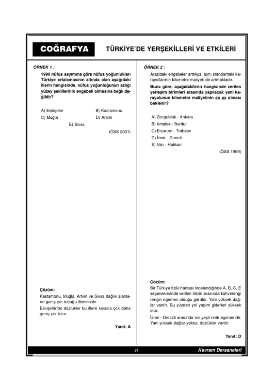 Coğrafya Kavram Dershanesi Çözümlü Test 15