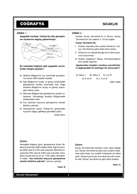 Coğrafya Kavram Dershanesi - Çözümlü Test 6