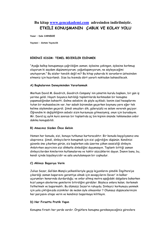 Etkili Konuşmanın Çabuk ve Kolay Yolu - Dale Carnegie