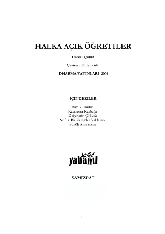 Daniel Quinn Halka Açık Öğretiler