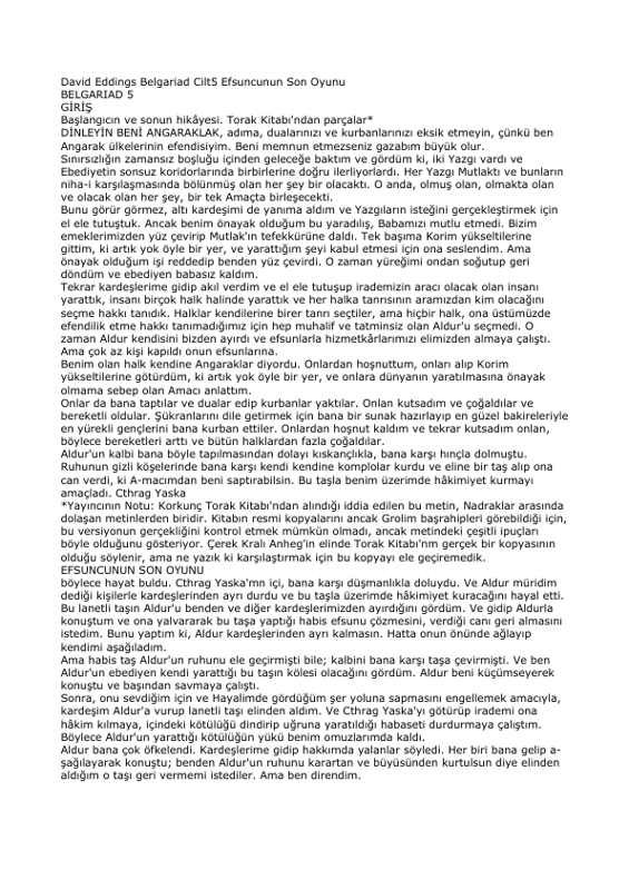 David Eddings: Belgariad 5 - Büyücünün Son Oyunu