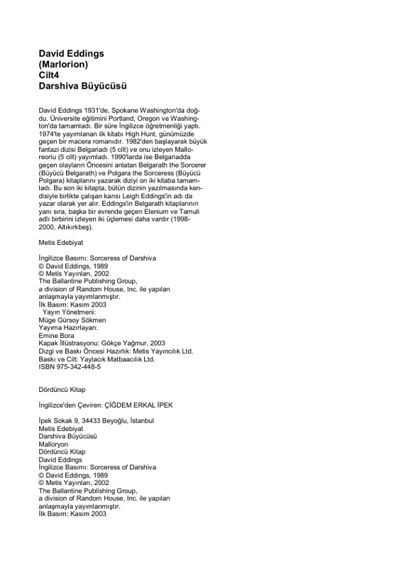 David Eddings Malloreon Cilt 4 Darshiva Büyücüsü