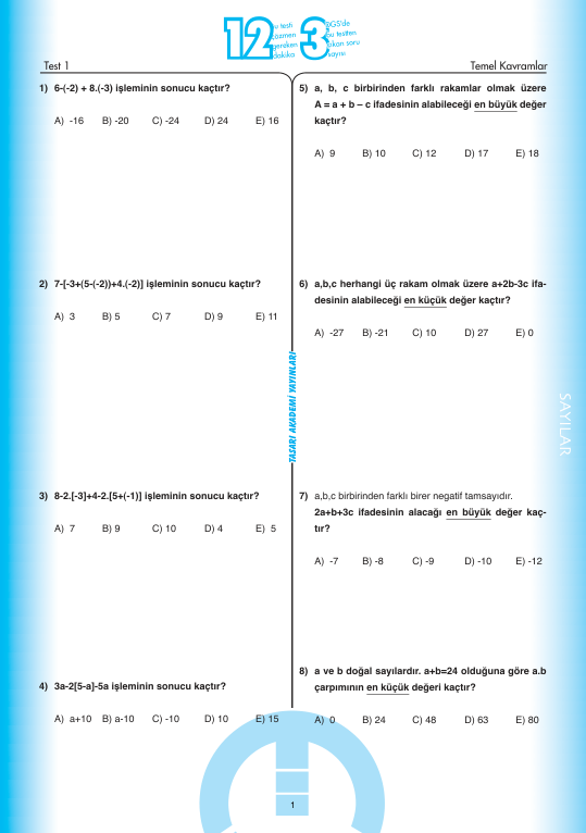 DGS Tasarı Yayınları Matematik Soru Bankası
