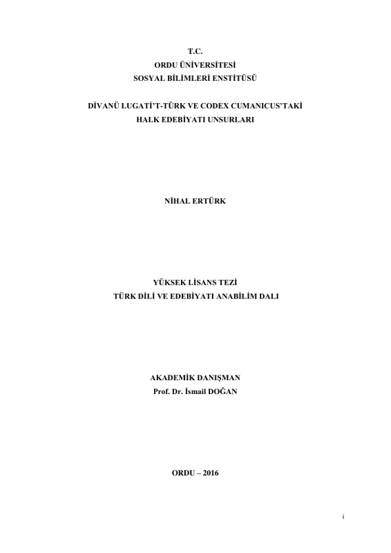Divan-ı Lügat-it Türk ve Codex Cumanicus'daki Halq Edebiyatı Unsurları