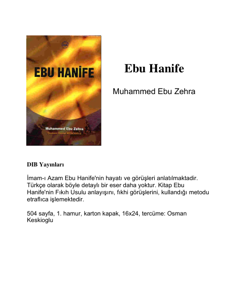 Ebu Hanife İmamı Azam Muhammed Ebu Zehra