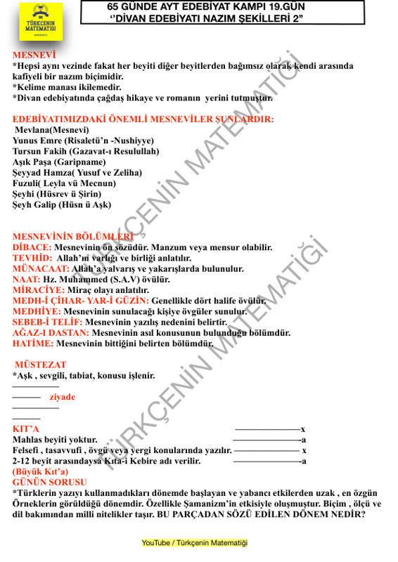 Edebiyat 19. Gün Hızlı Tekrar Kitabı