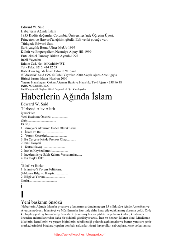 Edward Wadie Said Haberlerin Ağında İslam