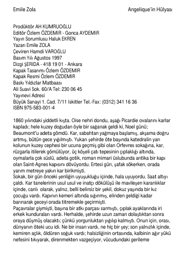 Émile Zola: Angélique'in Hülyası